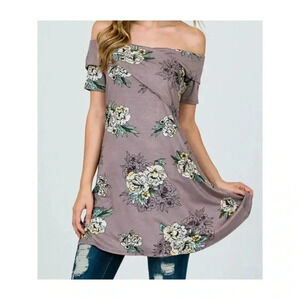 🆕Myesper Floral Wrapped Off-Shoulder Mocha Tunic 2X🆕